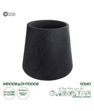 GloboStar® Artificial Garden SOHO 20791 Επιδαπέδιο Πολυεστερικό Τσιμεντένιο Κασπώ Γλάστρα - Flower Pot Μαύρο Φ65 x Υ60cm